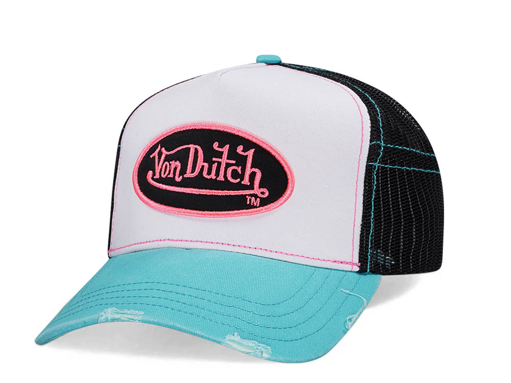 Von Dutch White Teal Two Tone Edition Trucker A Frame Snapback Gorra