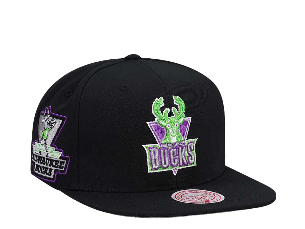 Mitchell & Ness Milwaukee Bucks 25th Anniversary Neon Tropical Hardwood Classic Snapback Gorra
