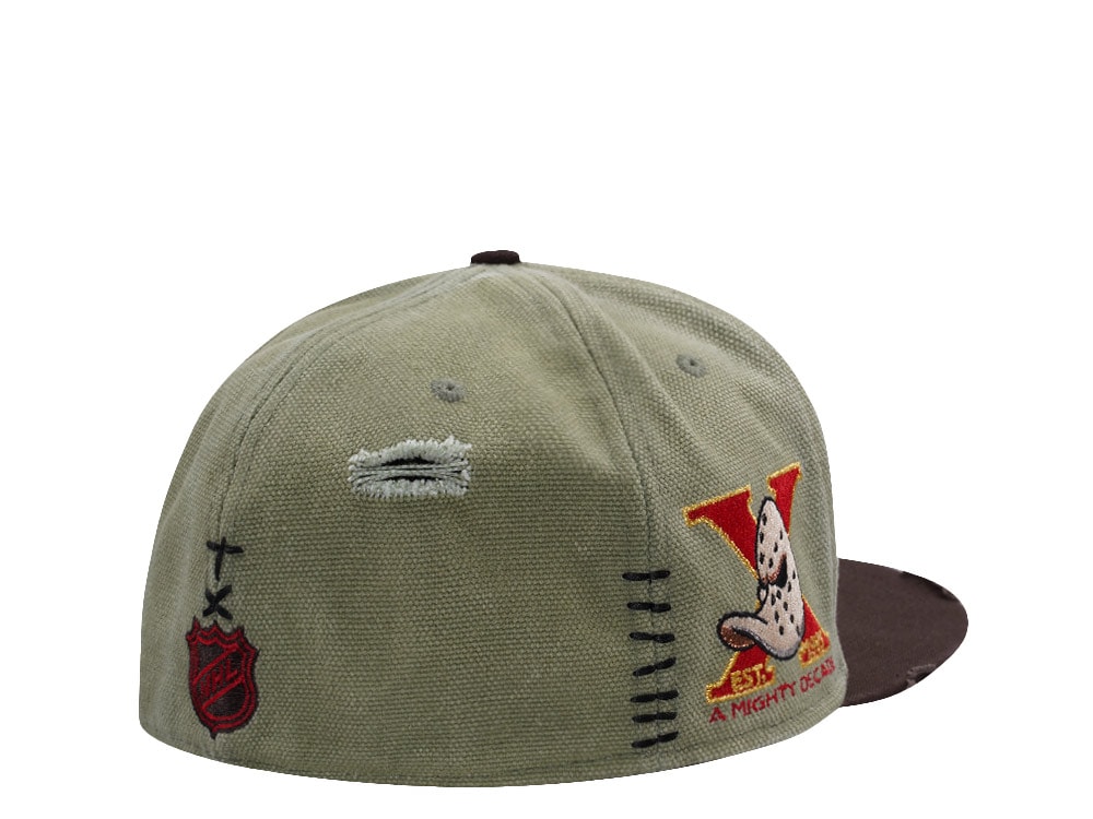 New Era Anaheim Ducks 10th Anniversary Washed Canvas Rifle Green Two Tone Horror Edition 59Fifty Fitted Gorra