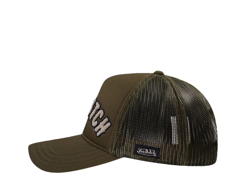Von Dutch Script Olive Trucker Snapback Gorra
