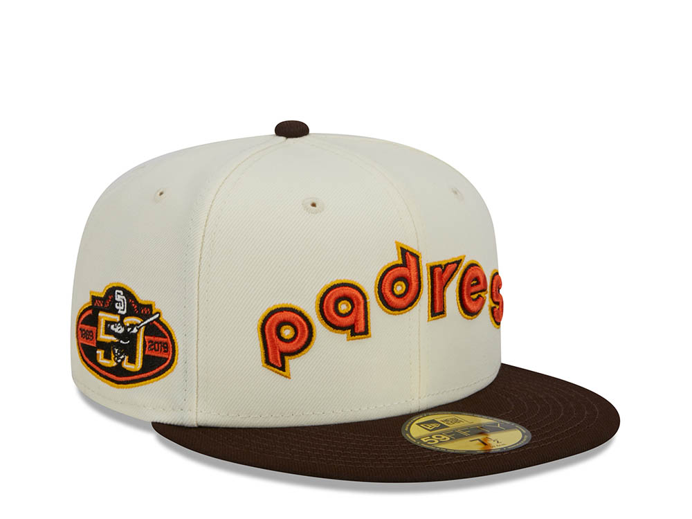 New Era San Diego Padres White Retro Script 50th Anniversary Throwback Edition 59Fifty Fitted Gorra