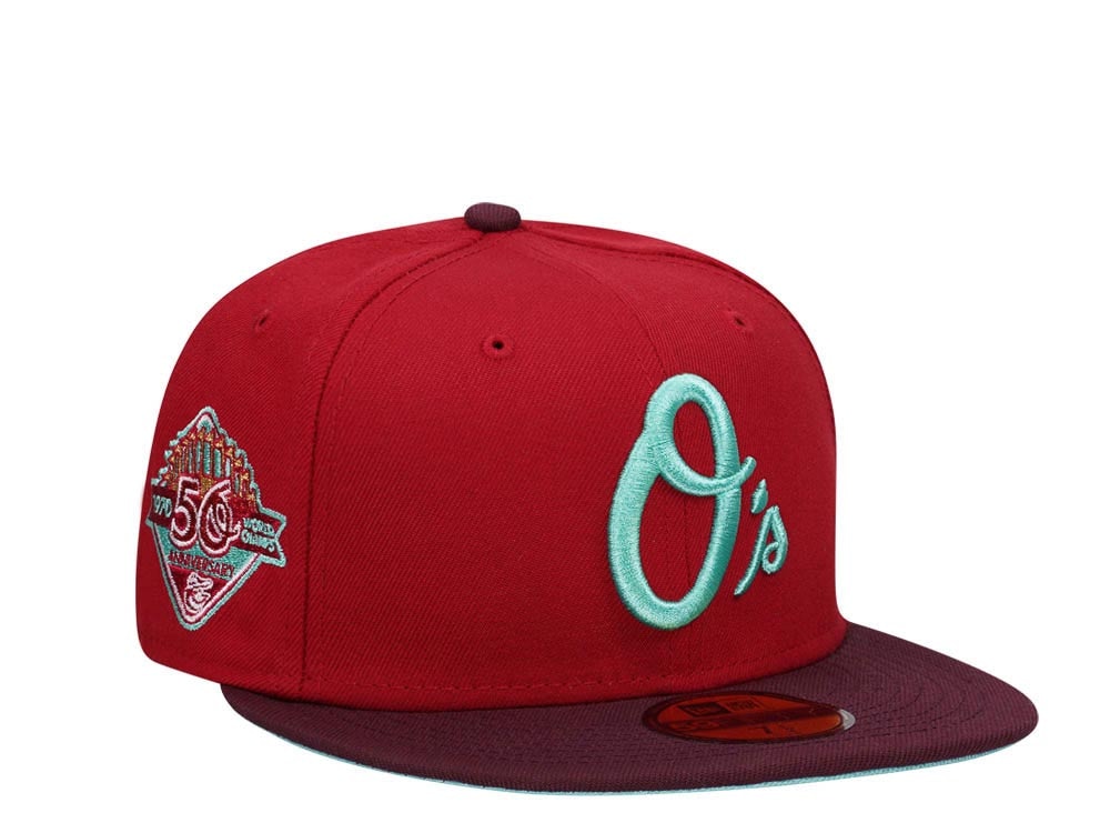 New Era Baltimore Orioles 50th Anniversary Mint Merlot Two Tone Edition 59Fifty Fitted Gorra
