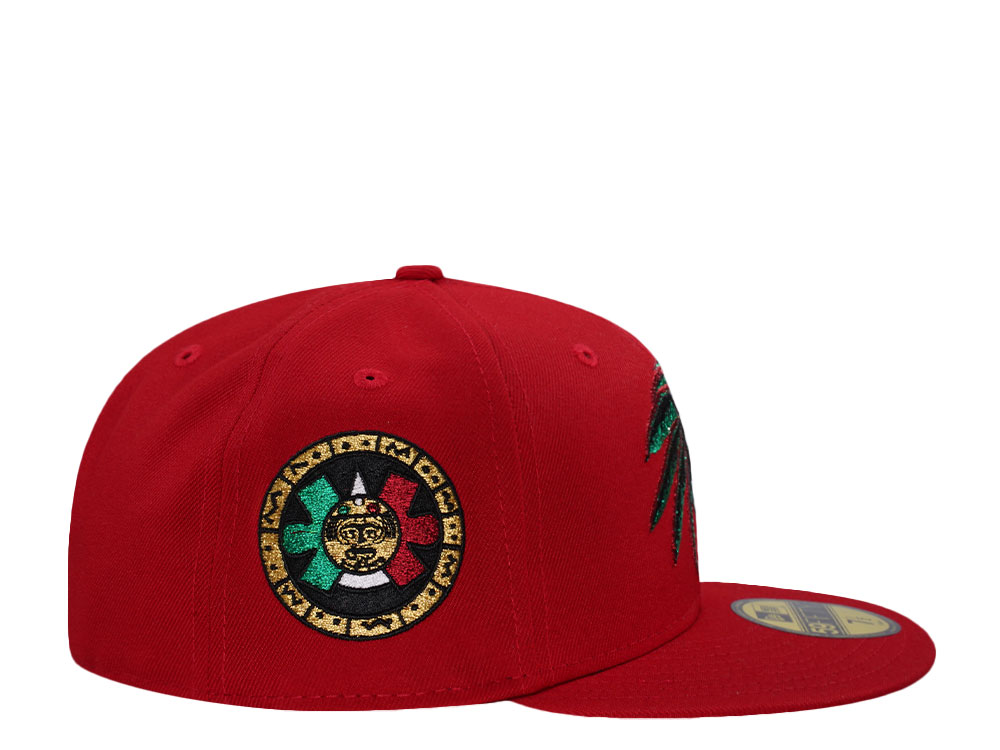 New Era Mexico Aztec Skull Warrior Metallic Red Prime Edition 59Fifty Fitted Gorra