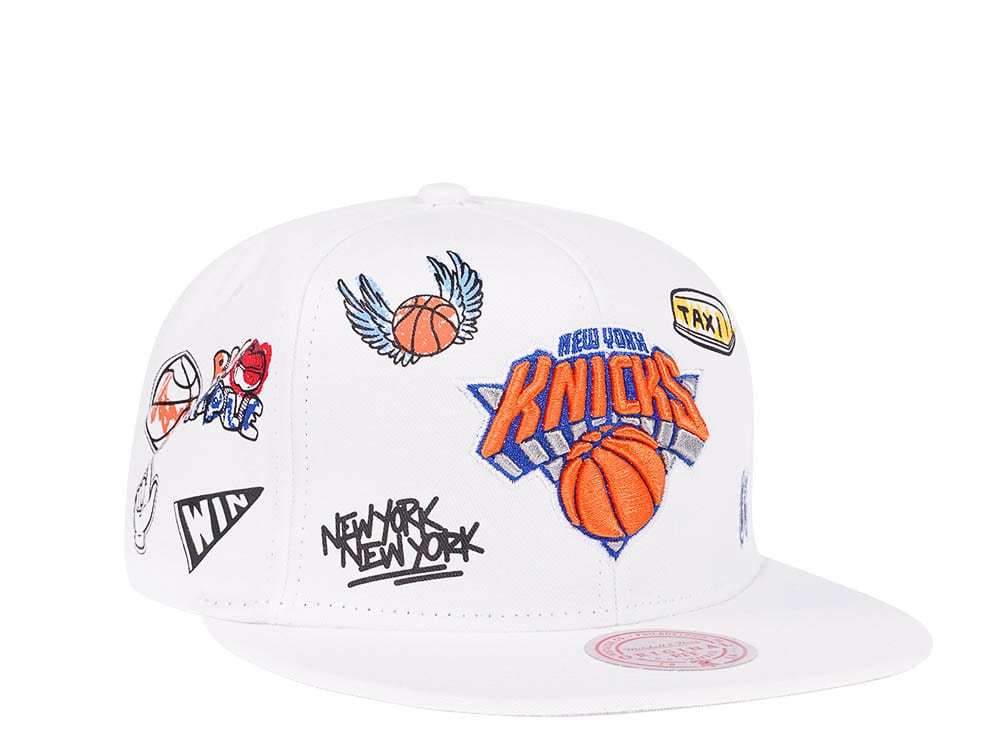 Mitchell & Ness New York Knicks White Hand Drawn Snapback Gorra
