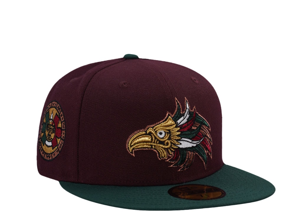 New Era Mexico Aztec Warrior Mask Maroon Edition 59Fifty Fitted Gorra