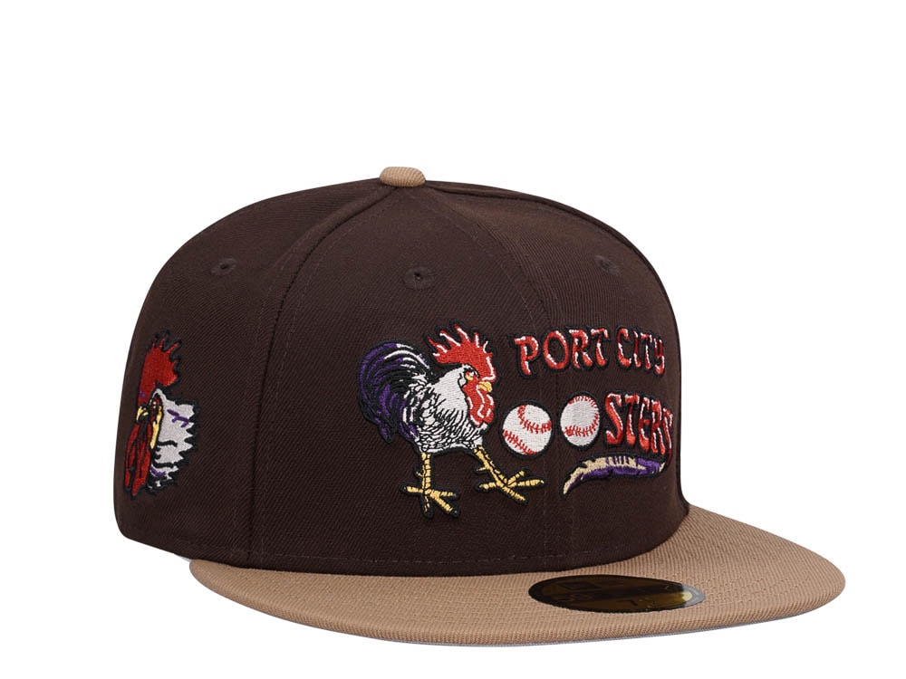 New Era Port City Roosters Brown Classic Two Tone Edition 59Fifty Fitted Gorra