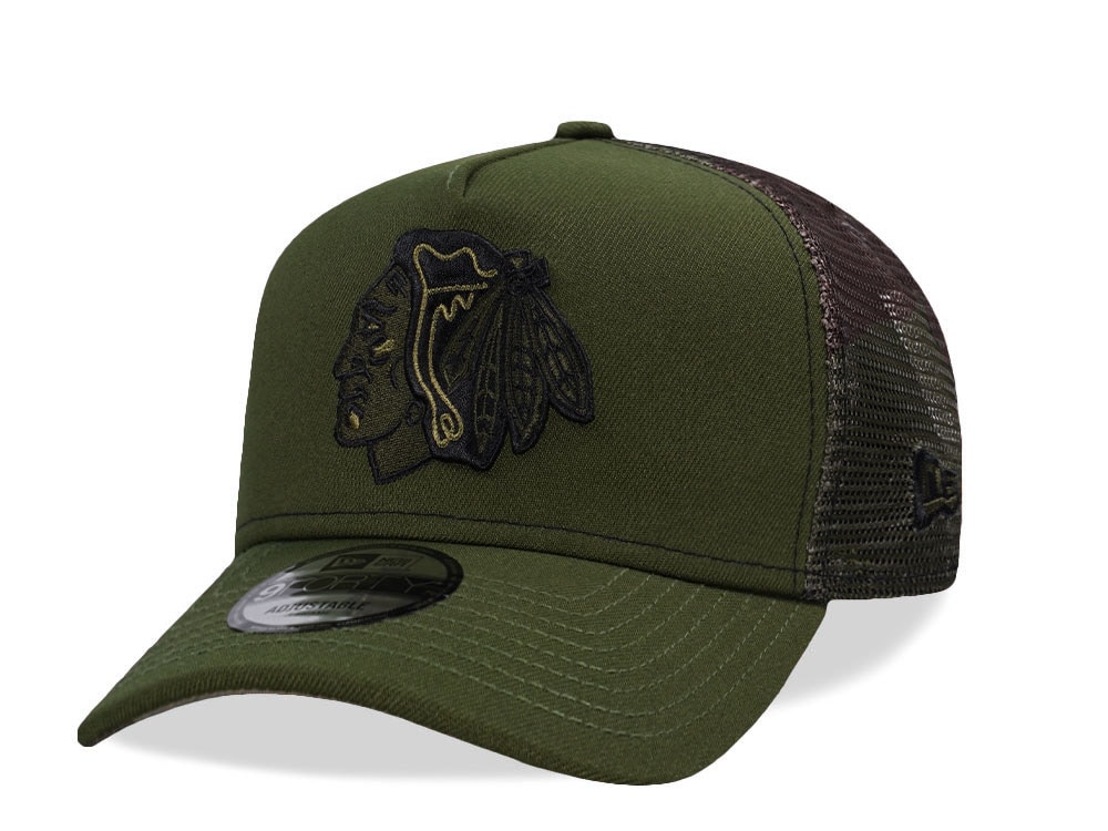 New Era Chicago Blackhawks Rifle Camo Trucker Edition 9Forty A Frame Snapback Gorra