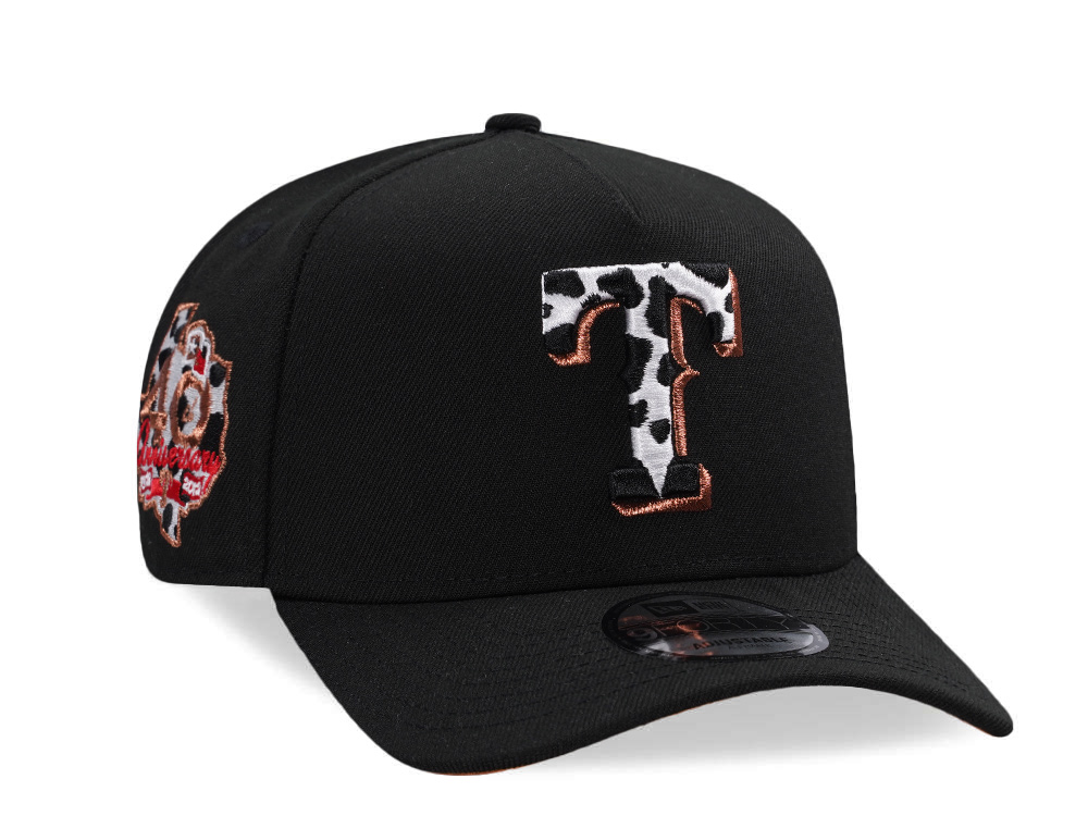 New Era Texas Rangers 40th Anniversary Cow Black Prime Edition 9Forty A Frame Snapback Gorra