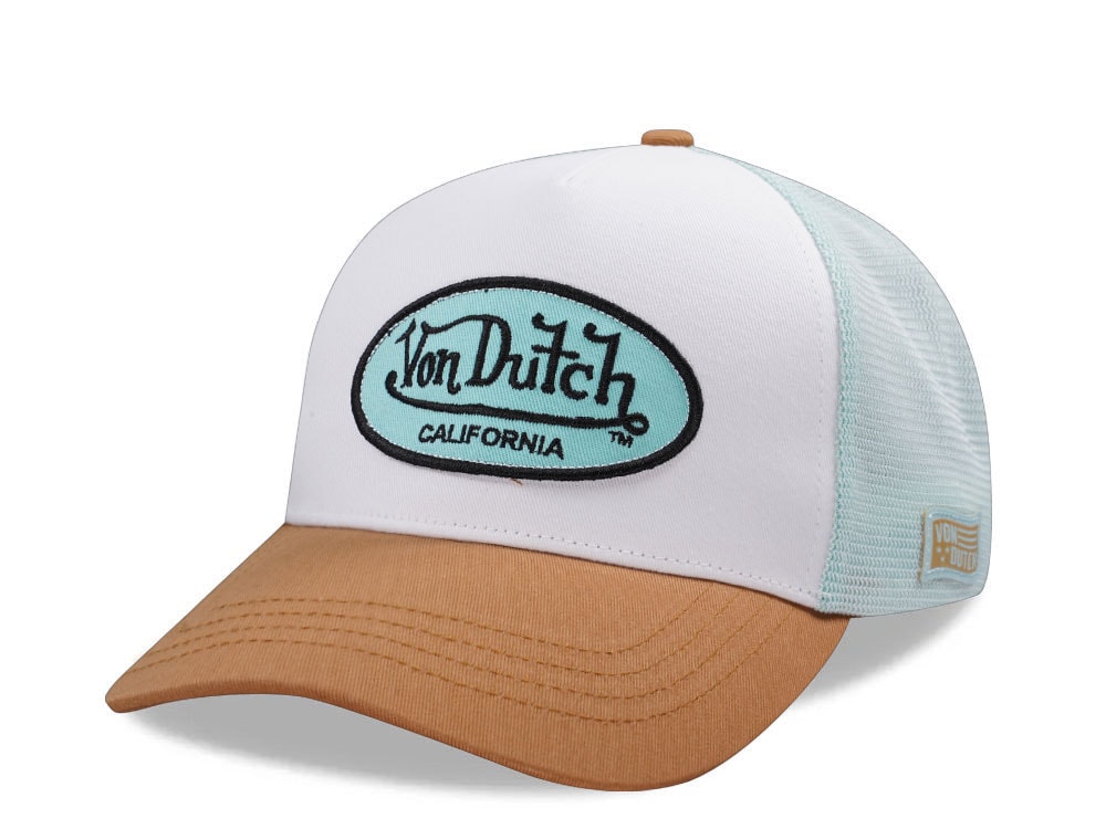 Von Dutch Oval Patch White Blue Two Tone Trucker Strapback Gorra
