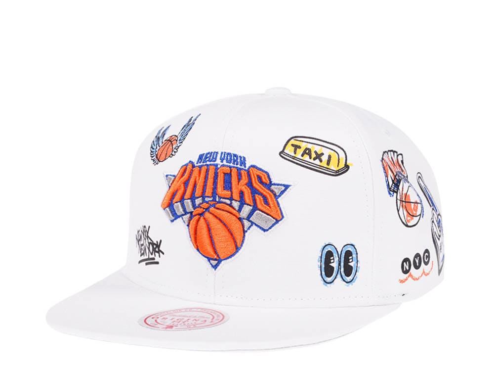 Mitchell & Ness New York Knicks White Hand Drawn Snapback Gorra