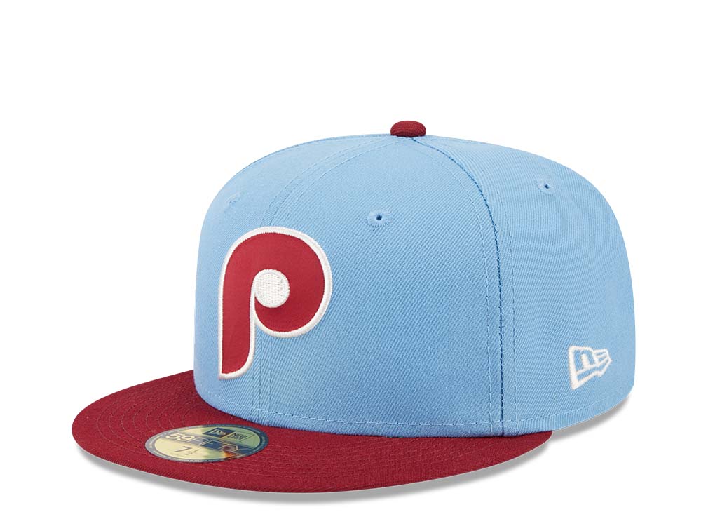 New Era Philadelphia Phillies World Series 1980 Powder Blues Sky Throwback Two Tone Edition 59Fifty Fitted Gorra