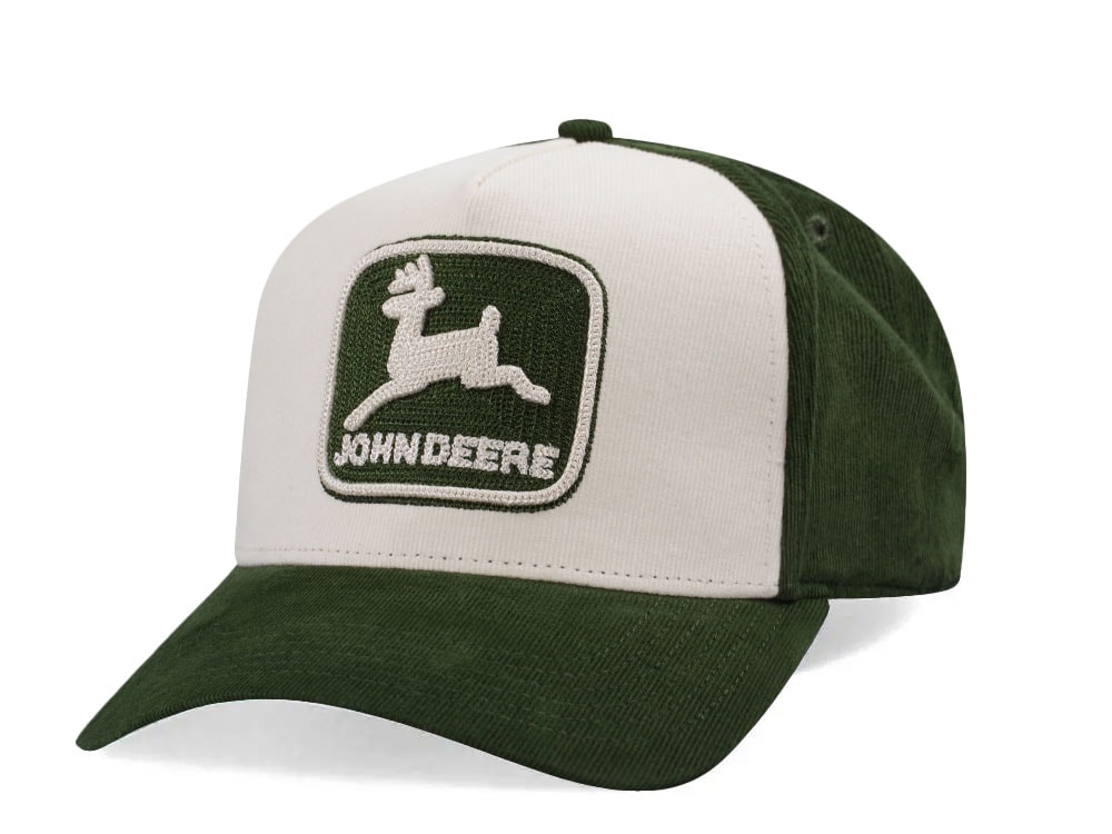 John Deere Vintage JD TM Chain Stitch White Green Snapback Gorra
