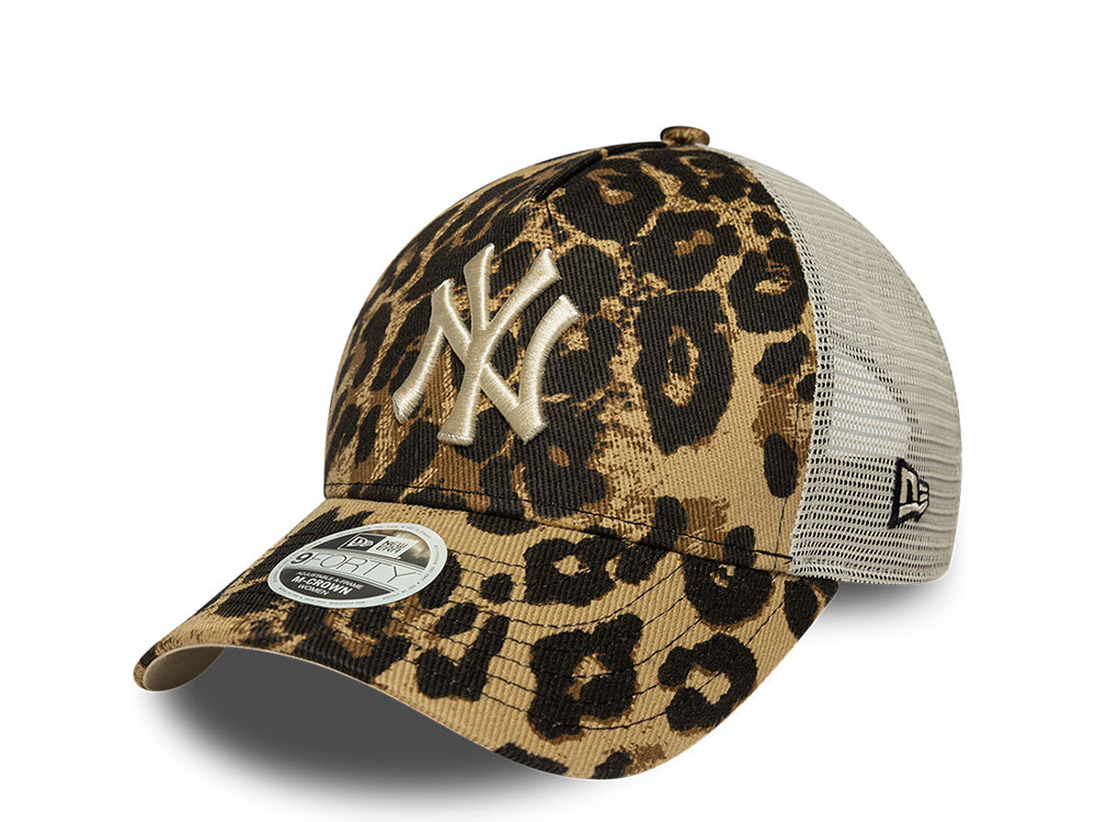 New Era New York Yankees Leopard Print M Crown 9Forty Womens A Frame Trucker Snapback Gorra