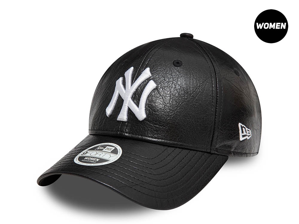 New Era New York Yankees Leather Black Womens 9Forty Strapback Gorra