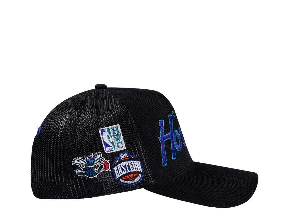 Mitchell & Ness Charlotte Hornets Times up Black Cord Hardwood Classic Trucker Snapback Gorra