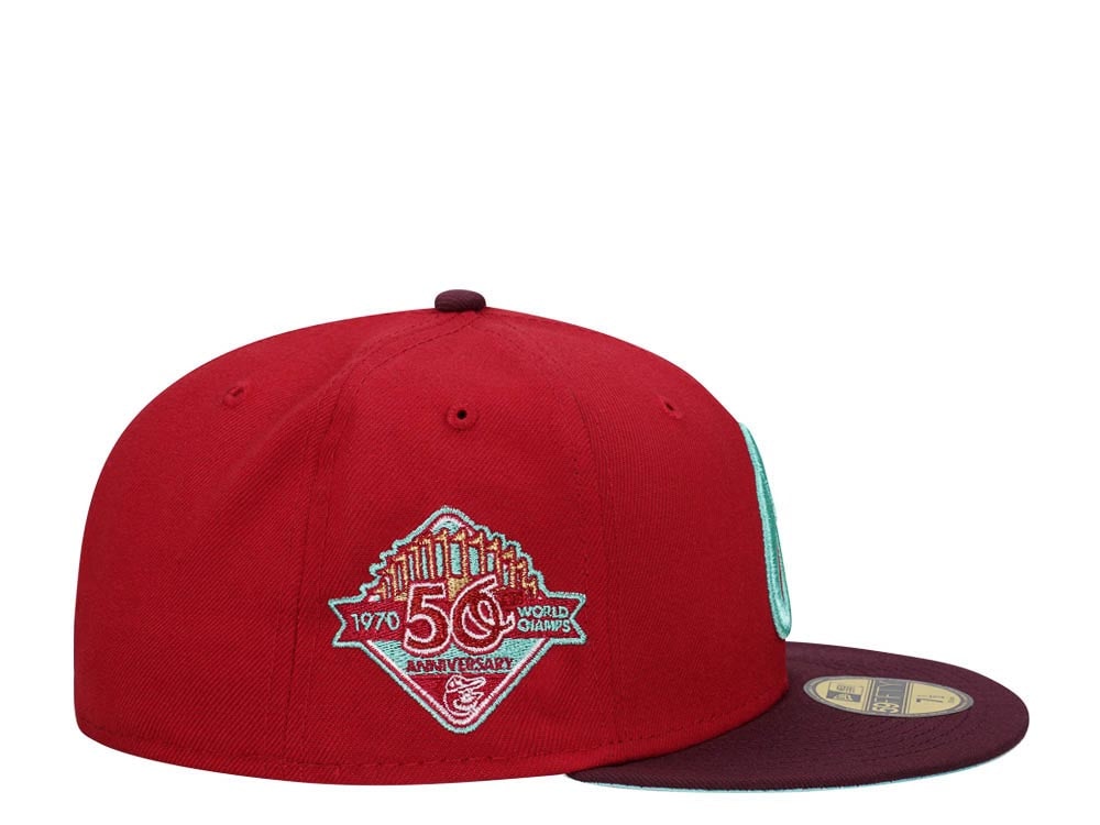 New Era Baltimore Orioles 50th Anniversary Mint Merlot Two Tone Edition 59Fifty Fitted Gorra