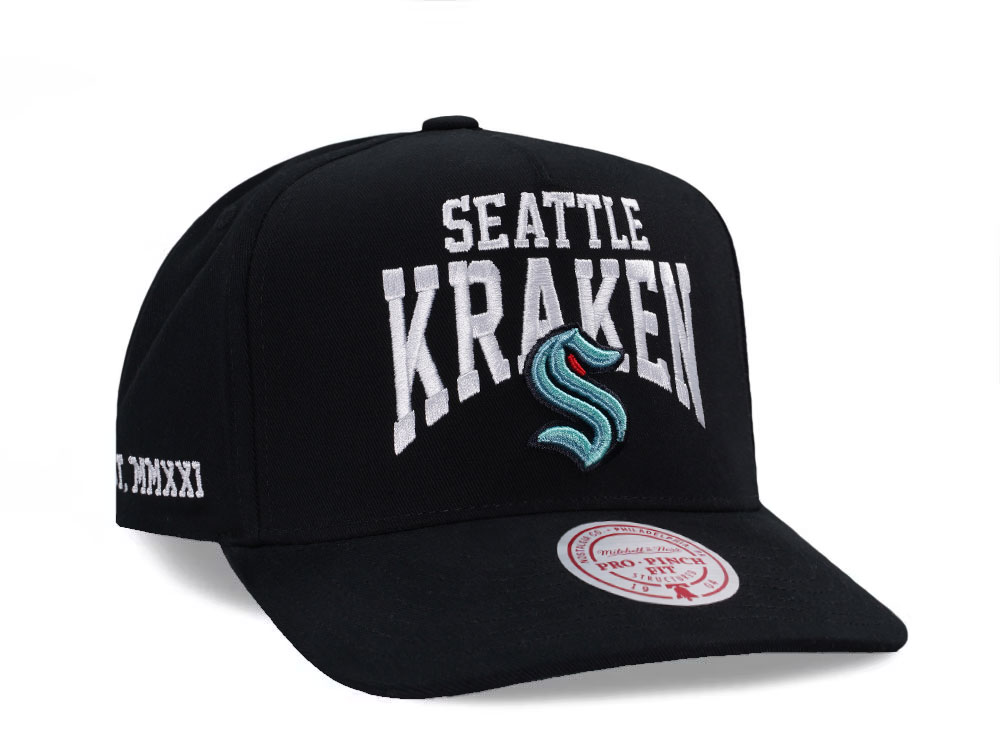 Mitchell & Ness Seattle Krakens Black Pro Pinch Fit Snapback Gorra