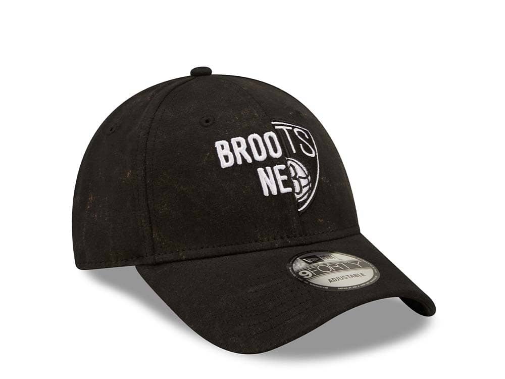 New Era Brooklyn Nets Washed Pack Black Adjustable 9Forty Strapback Gorra