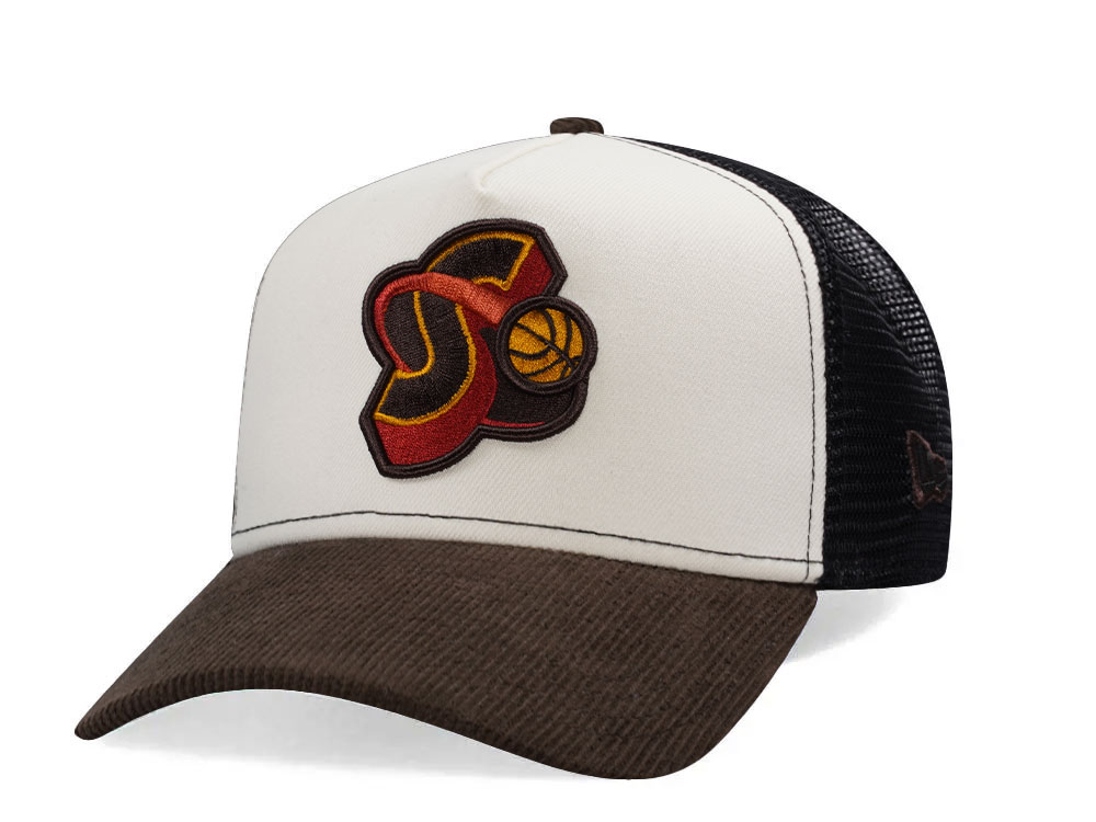 New Era Seattle Supersonics Corduroy Trucker Edition 9Forty A Frame Snapback Gorra