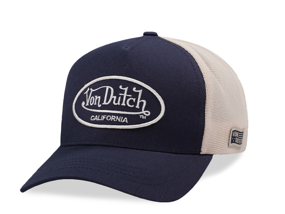 Von Dutch Embroidery Oval Patch Navy Trucker Strapback Gorra