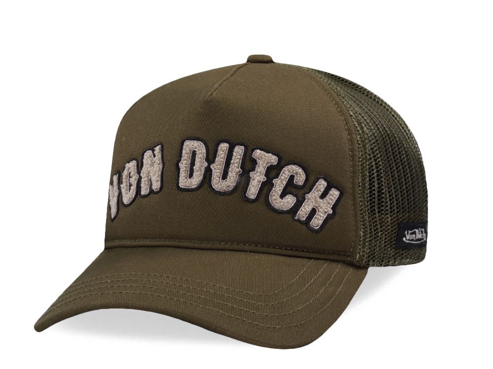 Von Dutch Script Olive Trucker Snapback Gorra