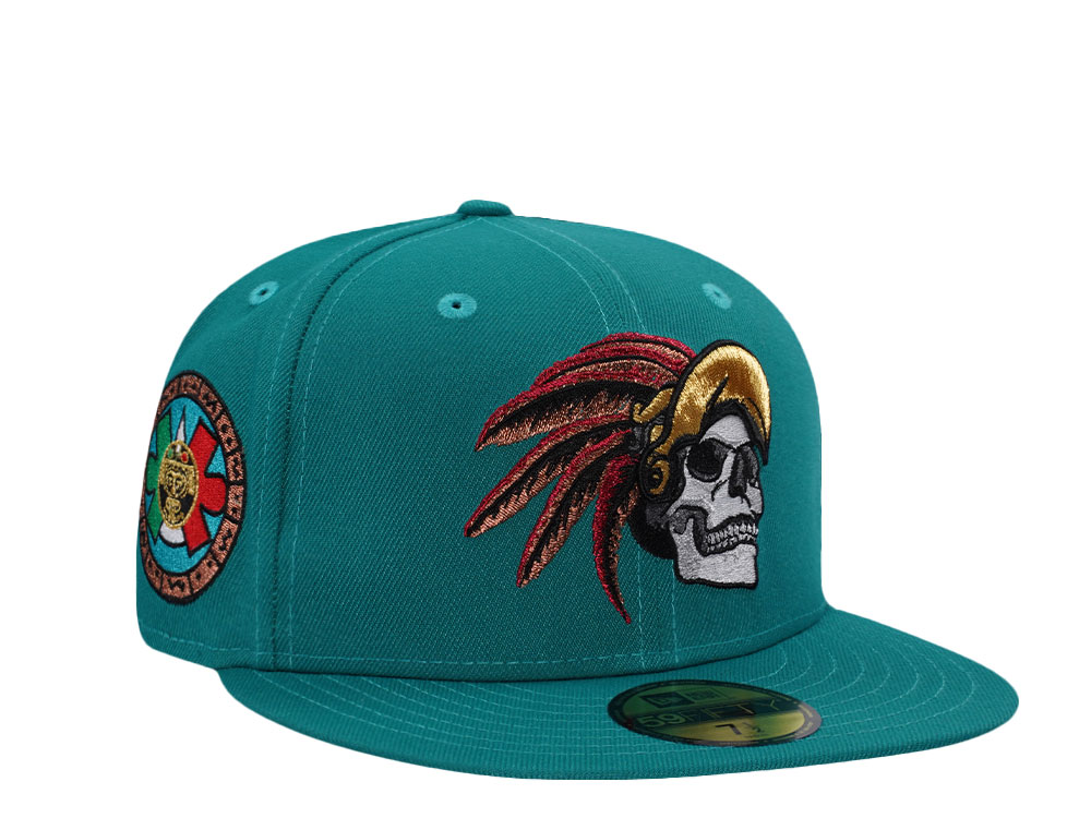 New Era Mexico Aztec Skull Teal Prime Edition 59Fifty Fitted Gorra
