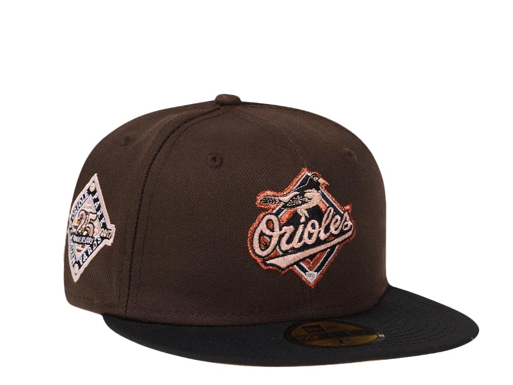 New Era Baltimore Orioles 25th Anniversary Coffee Peach Edition 59Fifty Fitted Gorra