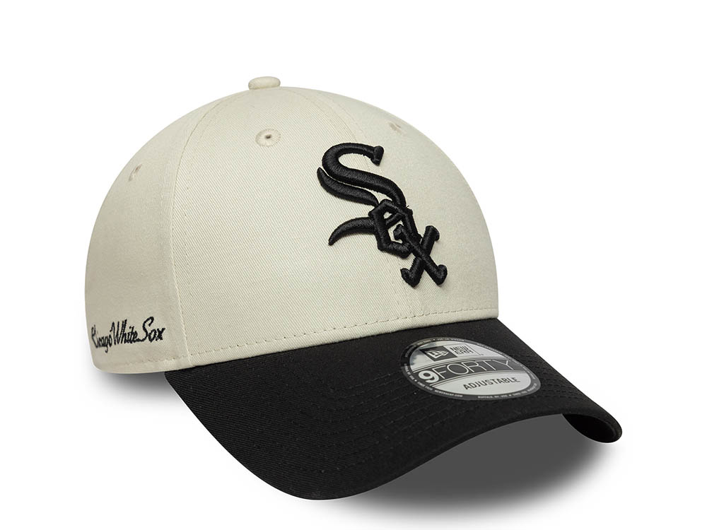 New Era Chicago White Sox Side Script Ivory and Black 9Forty Strapback Gorra