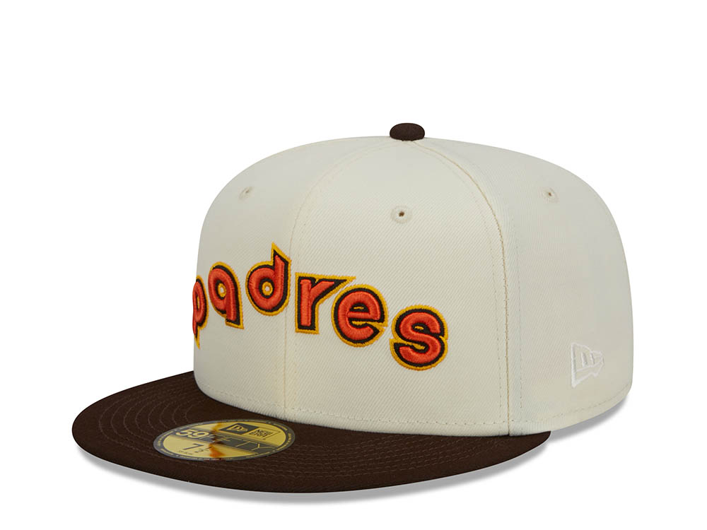 New Era San Diego Padres White Retro Script 50th Anniversary Throwback Edition 59Fifty Fitted Gorra