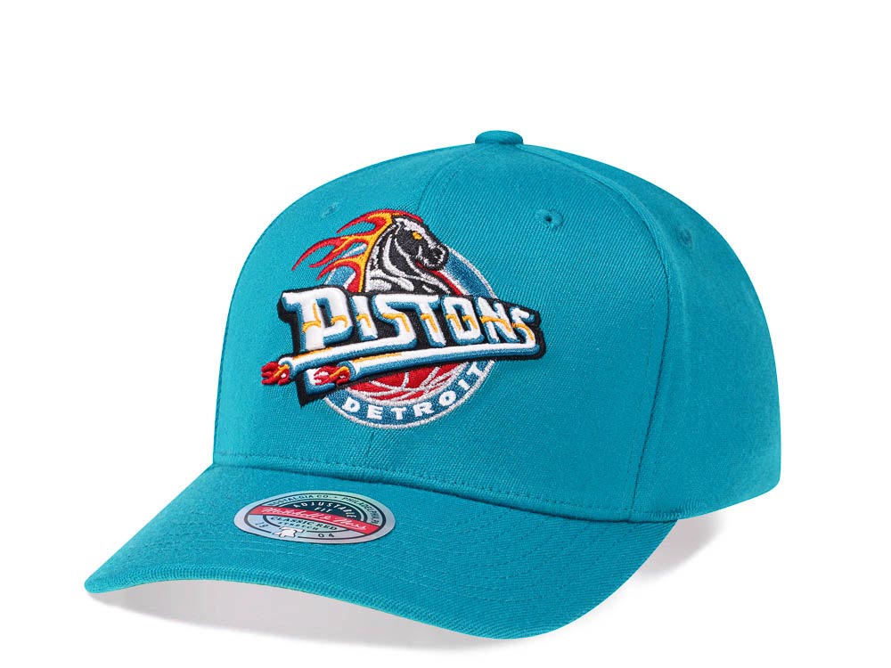 Mitchell & Ness Detroit Pistons Team Ground Red Line Solid Flex Teal Snapback Gorra