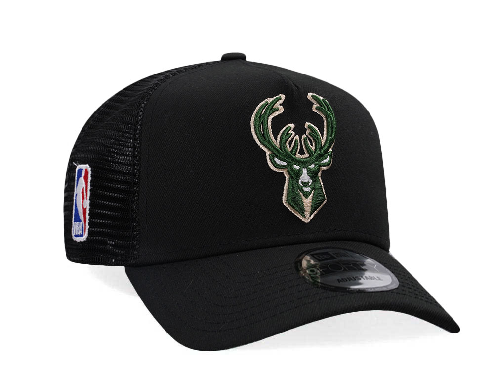 New Era Milwaukee Bucks Black Classic Edition Trucker 9Forty A Frame Snapback Gorra