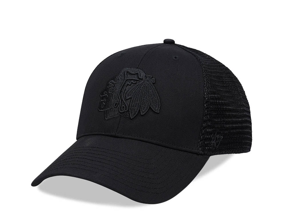 47Brand Chicago Blackhawks Black Branson Mesh All MVP Trucker Snapback Gorra
