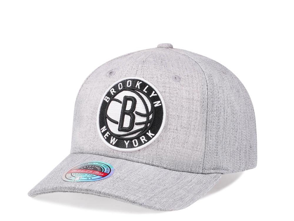 Mitchell & Ness Brooklyn Nets Heather Gray Red Line Solid Flex Snapback Gorra