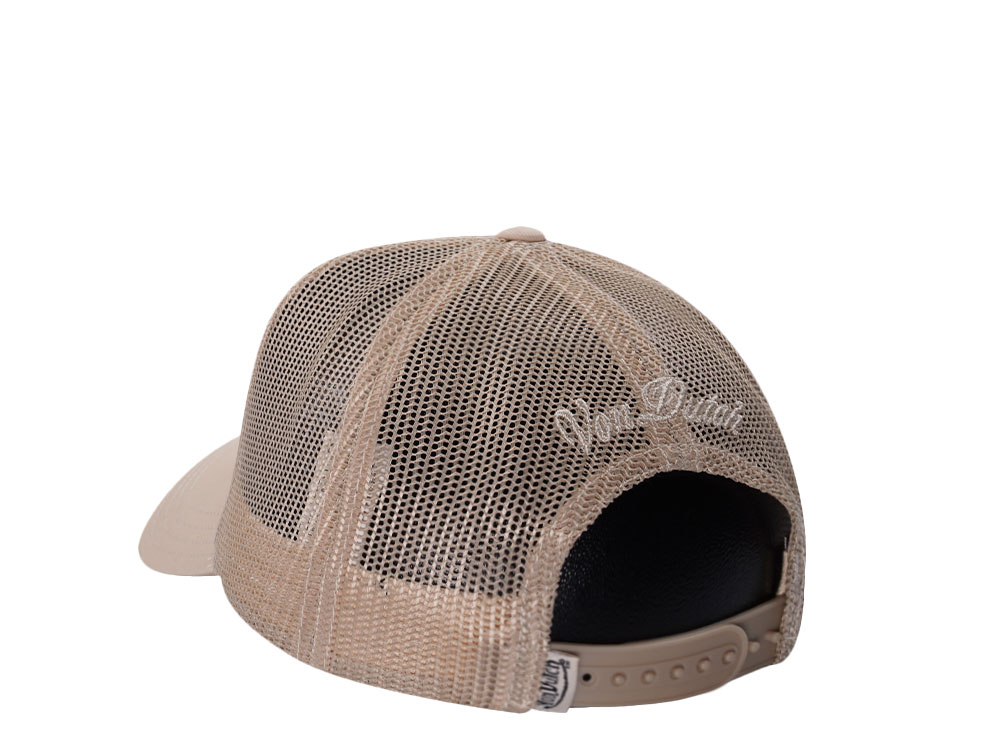 Von Dutch Script Beige Trucker Black Snapback Gorra