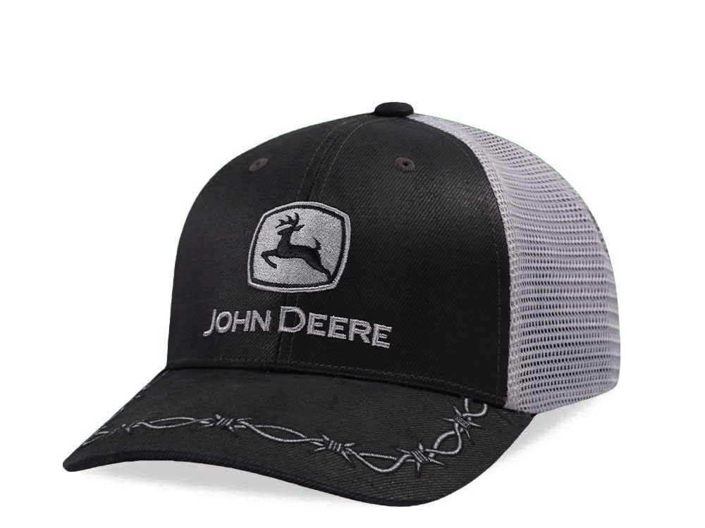 John Deere Oilskin Barbed Wire Black Trucker Snapback Gorra