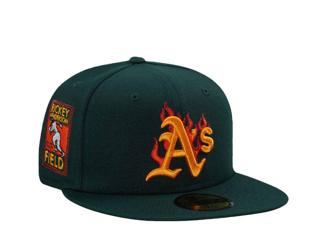 New Era Oakland Athletics Rickey Henderson Field Dark Green Flames Edition 59Fifty Fitted Gorra