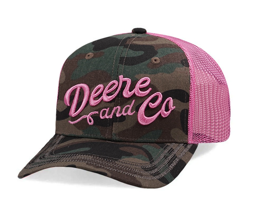 John Deere Script Pink Camouflage Trucker Snapback Gorra
