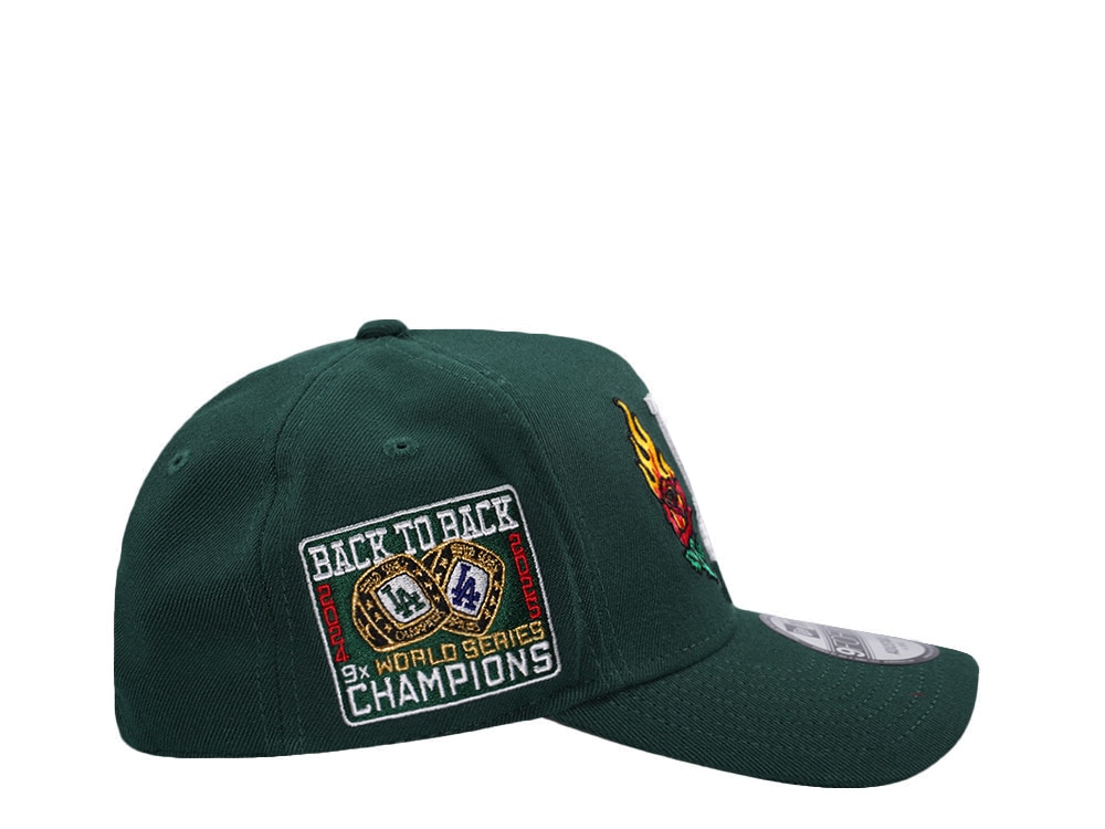 New Era Los Angeles Dodgers Back to Back Champions Flame Rose Dark Green Prime Edition 9Forty A Frame Snapback Gorra