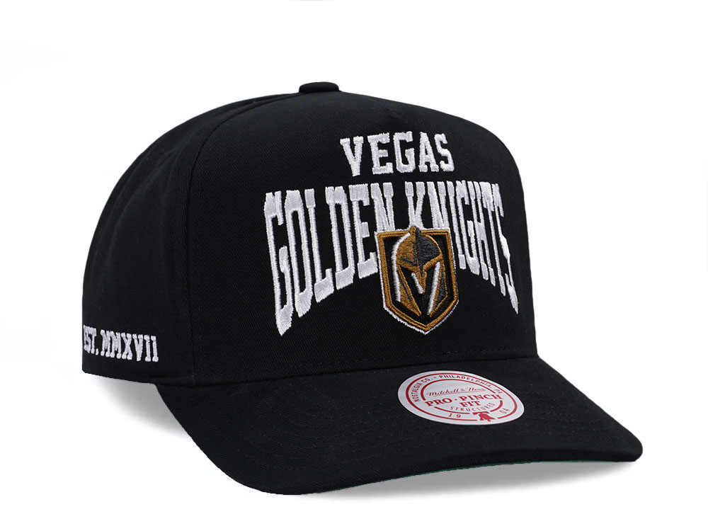 Mitchell & Ness Vegas Golden Knights Black Pro Pinch Fit Snapback Gorra