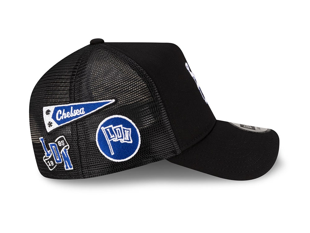 New Era Chelsea FC Lion Crest Patch Black 9Forty A Frame Trucker Snapback Gorra