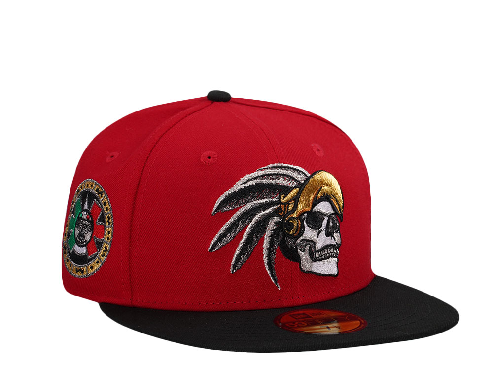 New Era Aztec Skull Warrior Red Metallic Two Tone Edition 59Fifty Fitted Gorra