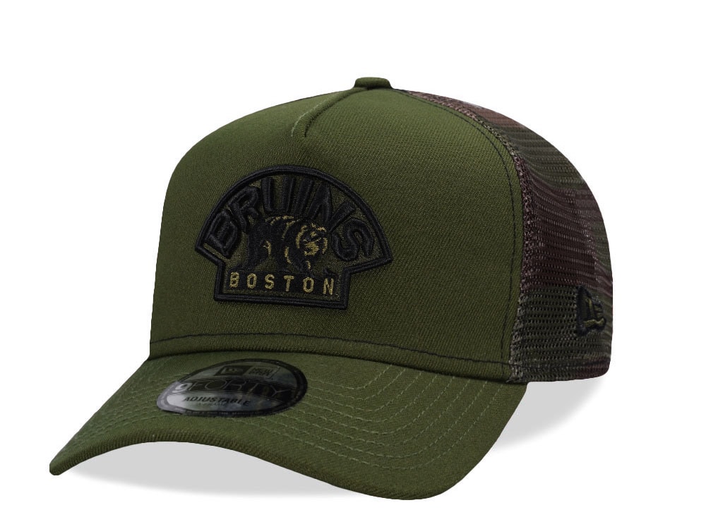New Era Boston Bruins Green Camo Trucker Edition 9Forty A Frame Snapback Gorra