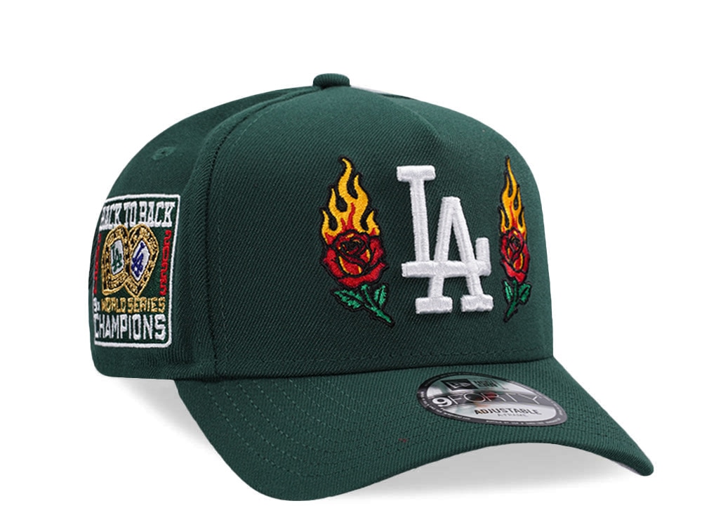 New Era Los Angeles Dodgers Back to Back Champions Flame Rose Dark Green Prime Edition 9Forty A Frame Snapback Gorra