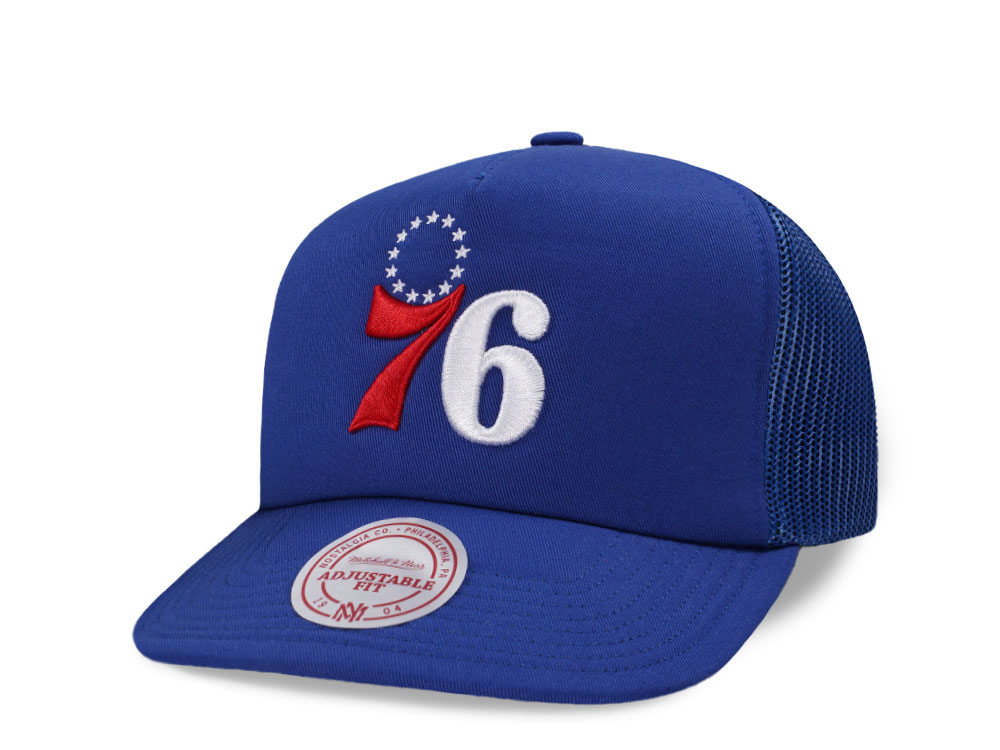 Mitchell & Ness Philadelphia 76ers Dark Blue Trucker Adjustable Fit Snapback Gorra