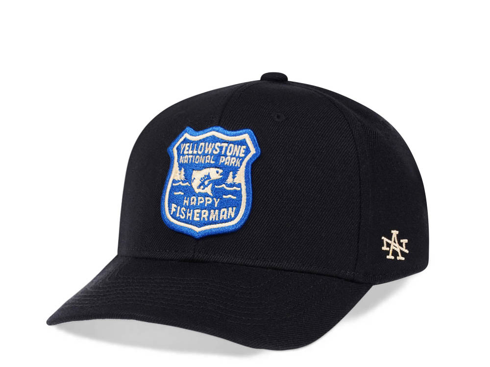 American Needle Yellowstone National Park Happy Fisherman Black Snapback Gorra