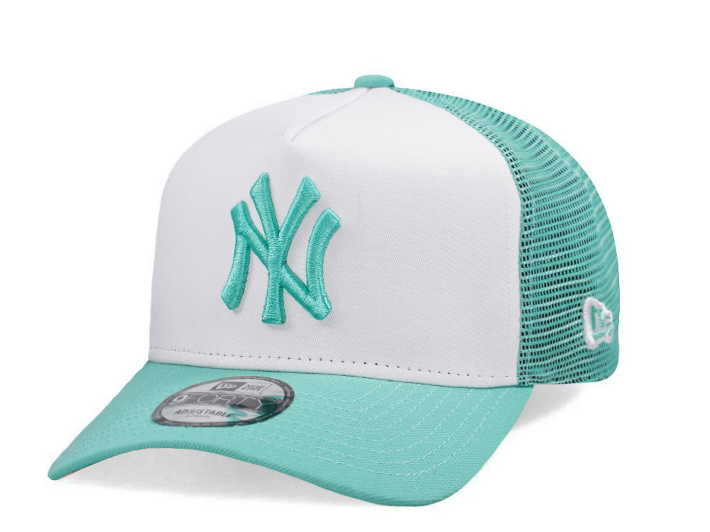 New Era New York Yankees Mint White Two Tone Edition 9Forty A Frame Trucker Snapback Gorra