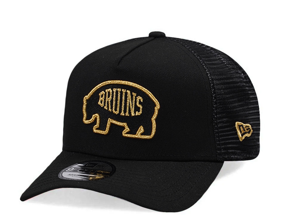 New Era Boston Bruins Metallic Gold Black Edition 9Forty A Frame Trucker Snapback Gorra