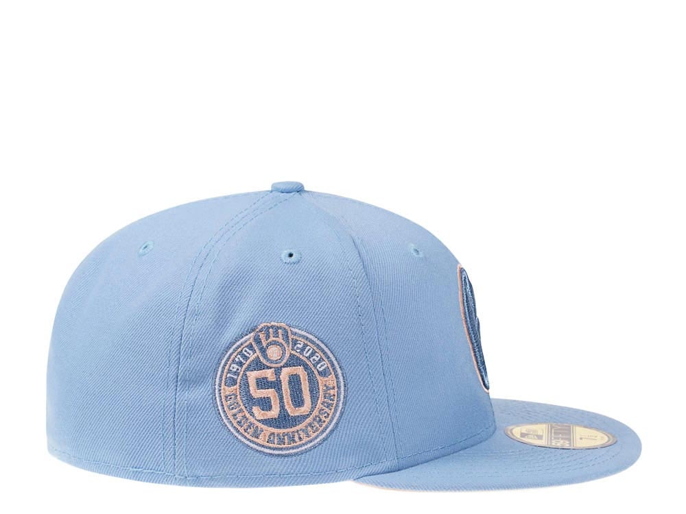 New Era Milwaukee Brewers 50th Anniversary Summer Sky Peach Edition 59Fifty Fitted Gorra