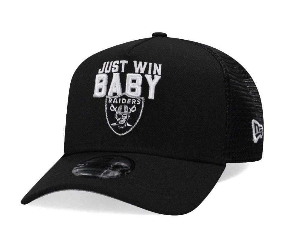 New Era Las Vegas Raiders Just Win Baby Black Trucker Edition 9Forty A Frame Snapback Gorra