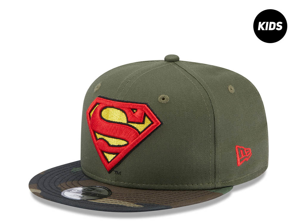 New Era Superman Olive Camo Kids 9Fifty Snapback Gorra